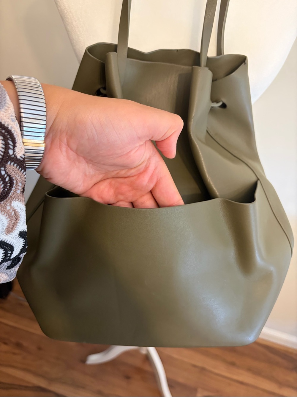 Oak + Fort Olive Green Leather Bucket Shoulder Bag